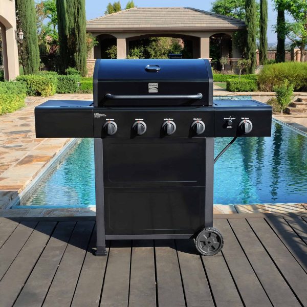 Black 4-Burner Liquid Propane Gas Grill with 1 Side Burner
