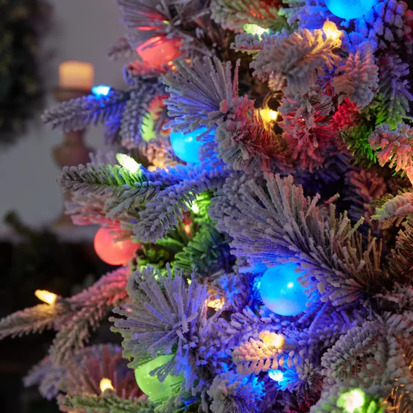 7.5-ft Flocked Candlewood Pine Pre-lit LED Artificial Christmas Tree