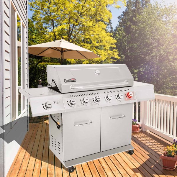 Stainless Steel 6-Burner Liquid Propane Gas Grill with 1 Side Burner