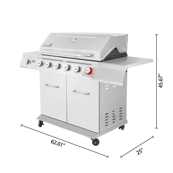 Stainless Steel 6-Burner Liquid Propane Gas Grill with 1 Side Burner