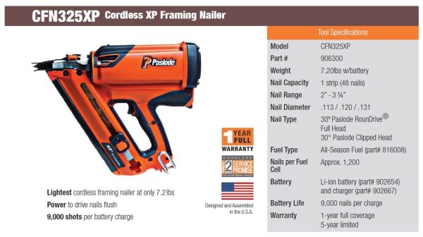 Paslode CFN325XP 3.25-in 30-Degree Cordless Framing Nailer (Battery   Charger Included)