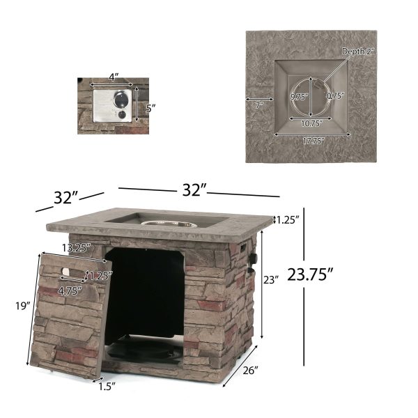 Awalua 32  Square MGO Fire Pit with Grey Top   40,000 BTU, Natural Stone