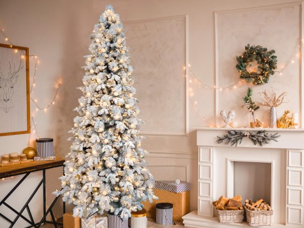 9-ft Flocked Candlewood Pine Pre-lit LED Artificial Christmas Tree