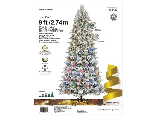 9-ft Flocked Candlewood Pine Pre-lit LED Artificial Christmas Tree