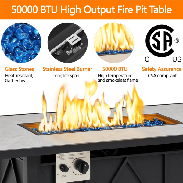 Alden Design 43in Propane Fire Pit Table with Ceramic Tabletop   Steel Base, Black