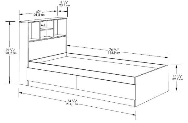 Mates Storage Bed with Bookcase Headboard, Twin, Cinnamon Cherry Finish