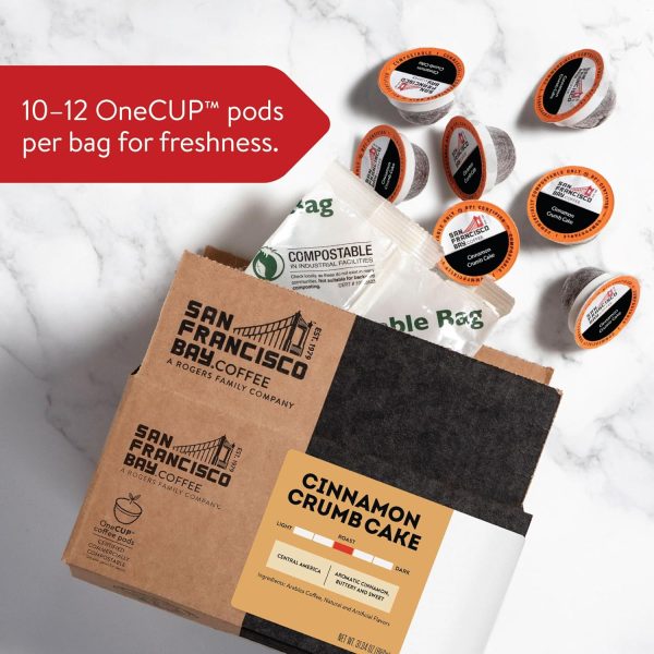 San Francisco Bay Compostable Coffee Pods   Cinnamon Crumb Cake (80 Ct) K Cup Compatible including Keurig 2.0, Flavored, Medium Roast