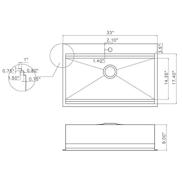 AKDY Handmade All-in-One Topmount Stainless Steel 33 in. x 22 in. Single Bowl Kitchen Sink w/ Spring Neck Faucet, Accessory