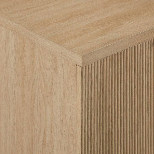 Welwick Designs Coastal Oak/Black Wood and Metal Reeded Accent Cabinet with 2 Doors
