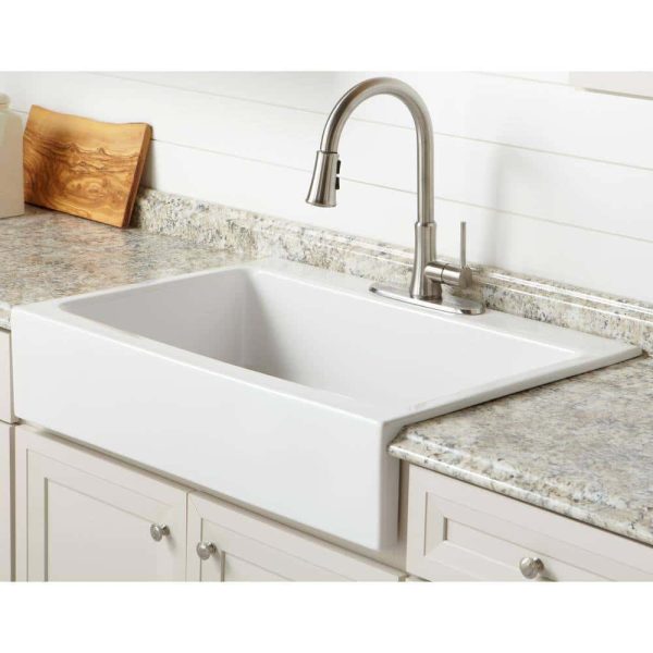 SINKOLOGY Josephine 34 in. 3-Hole Quick-Fit Farmhouse Apron Front Drop-in Single Bowl Crisp White Fireclay Kitchen Sink