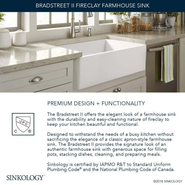 SINKOLOGY SK499-30FC Bradstreet II 30 in. Farmhouse Apron Front Undermount Single Bowl Crisp White Fireclay Kitchen Sink