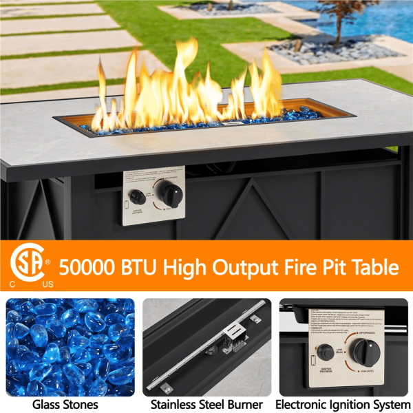 Alden Design 43in Propane Fire Pit Table with Ceramic Tabletop   Steel Base, Black
