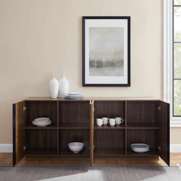 Welwick Designs  Dark Walnut Wood and Metal Accent Modern 4-Door Sideboard