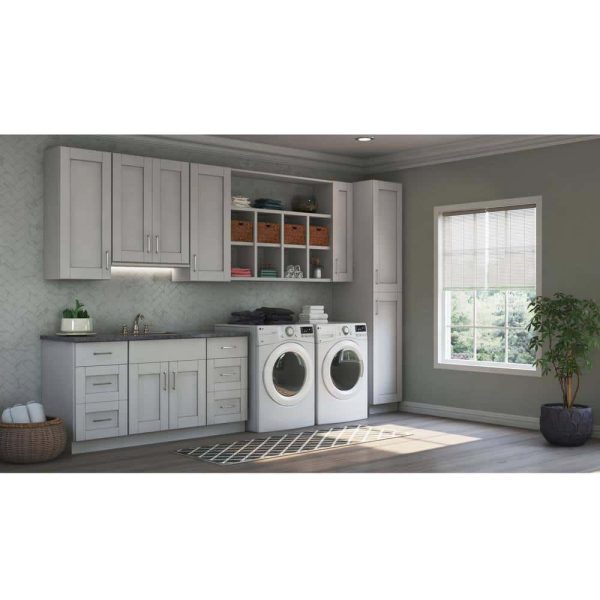 Bay Shaker 18 in. W x 24 in. D x 34.5 in. H Assembled Pull-Out Waste Bin Base Kitchen Cabinet in Dove Gray