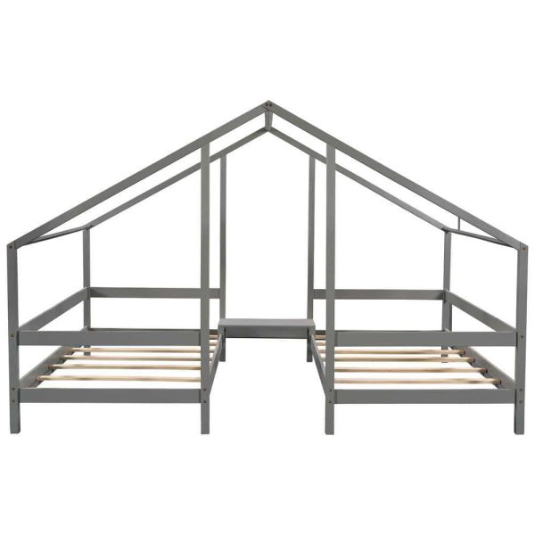 Bright Designs  Gray Twin Size Double Triangular House Beds with Built-in Table