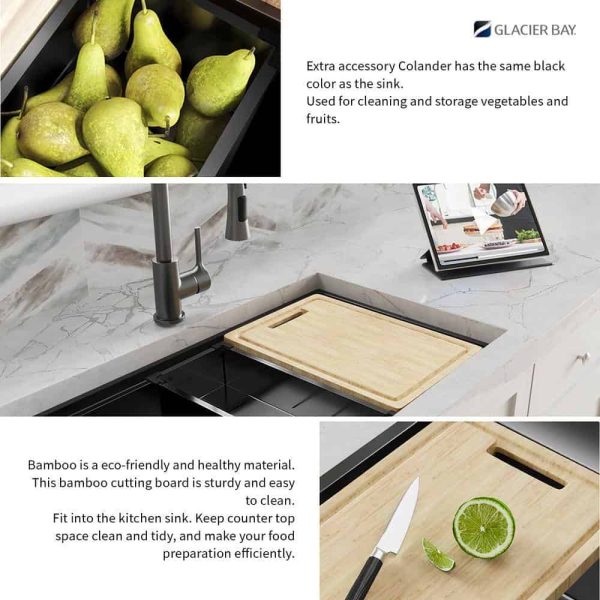 33 in. Undermount Double Bowl 18 Gauge Gunmetal Black Stainless Steel Workstation Kitchen Sink with Spring Neck Faucet