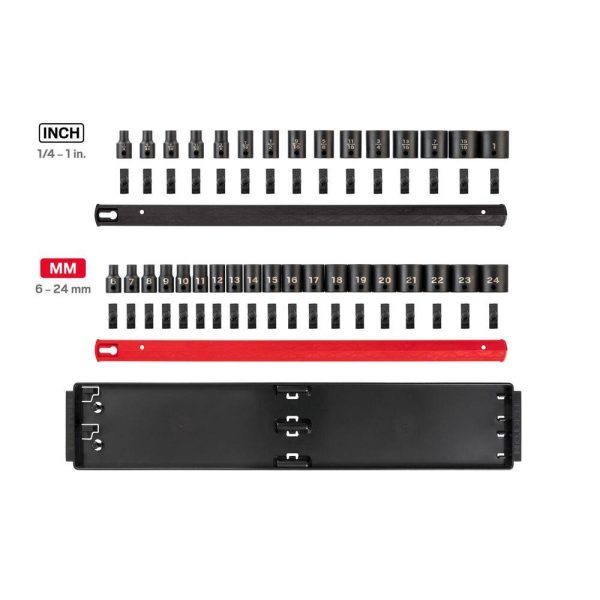 SID91206 3/8 in. Drive 12-Point Impact Socket Set, (34-Piece) (1/4-1 in., 6-24 mm)   Rails