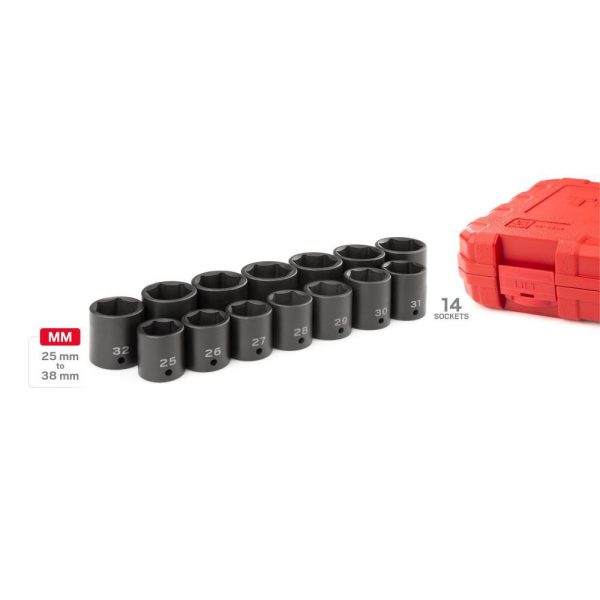 SID92325 25 mm to 38 mm 1/2 in. Drive 6-Point Impact Socket Set (14-Piece)